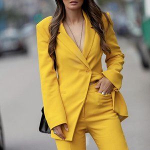 WANTED! NWT ZARA WOMEN DOUBLE BREASTED BLAZER JACKET YELLOW | 2277/628/300 XL